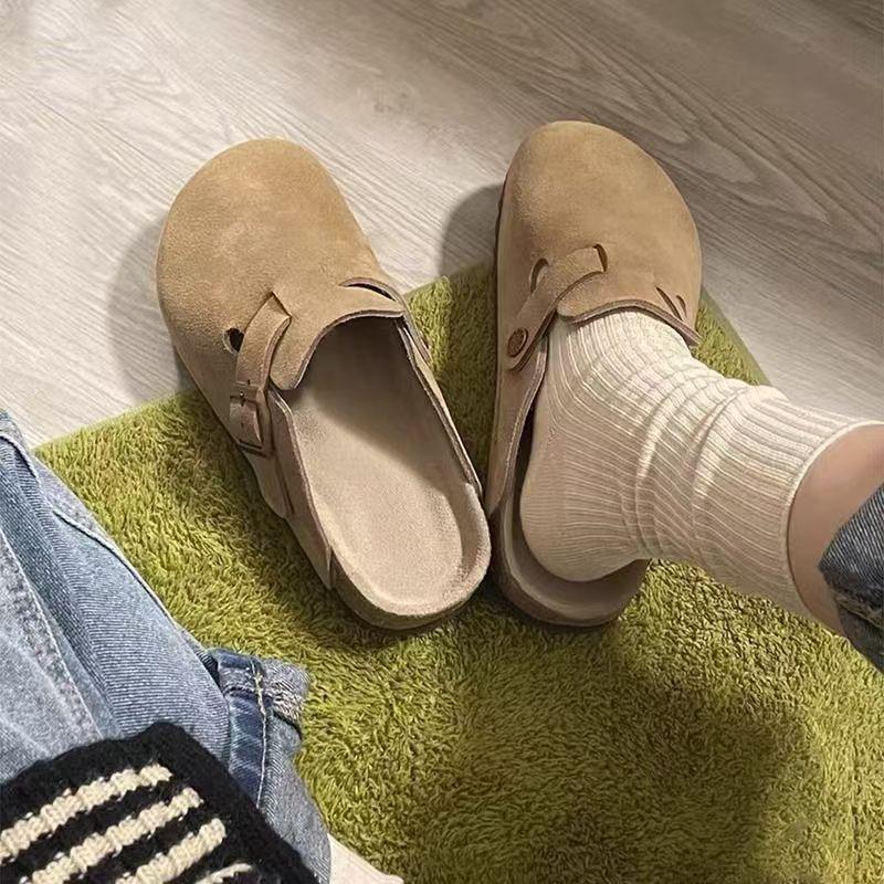 Flache Pantoletten in Volltonfarbe für Damen, lässige Slipper mit Schnallenriemen-Design, bequeme Damenschuhe 40 khaki von Joom DACH