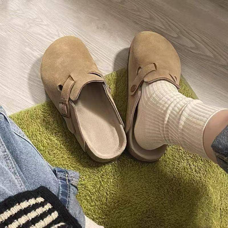 Flache Pantoletten in Volltonfarbe für Damen, lässige Slipper mit Schnallenriemen-Design, bequeme Damenschuhe 40 khaki von Joom DACH