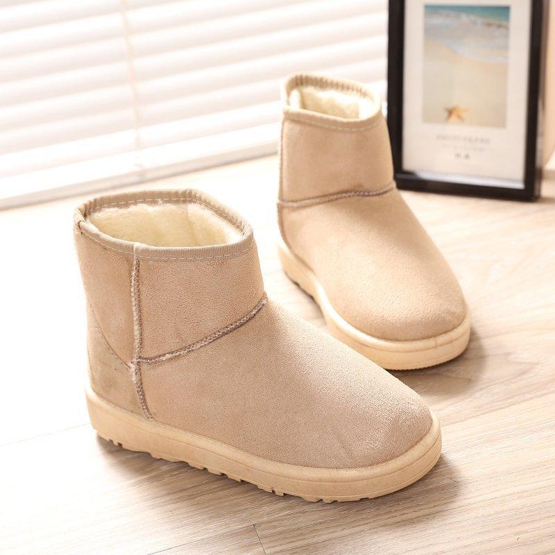 Flache Sohle, verdicktes Fleece, warme Schuhe, Damen-Schneestiefel in Übergröße 38 beige von Joom DACH