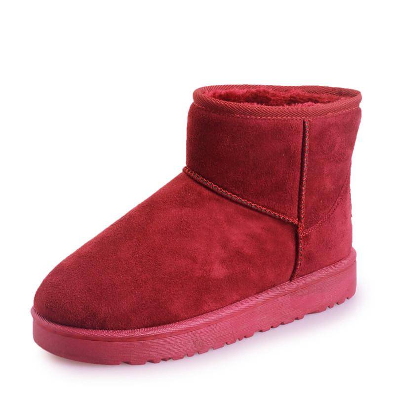 Flache Sohle, verdicktes Fleece, warme Schuhe, Damen-Schneestiefel in Übergröße 39 rot von Joom DACH