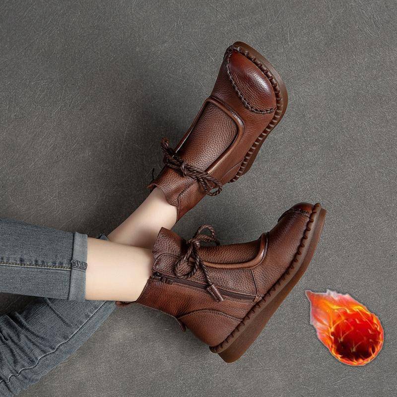 Plattformsohle Plüsch Warme Stiefel Einfarbig Retro Echtleder Damen Kurzstiefel 40 braun von Joom DACH