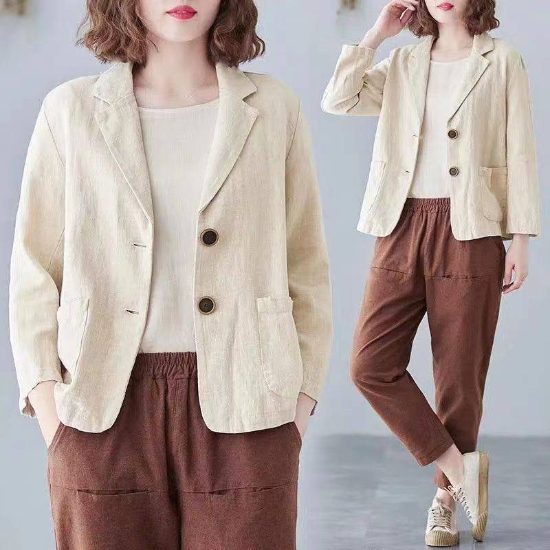 Flachs-Version der Sommer-Langarm-Knopf-Baumwollleinen-dünne Strickjacke-Jacke für Damen XXL von Joom DACH