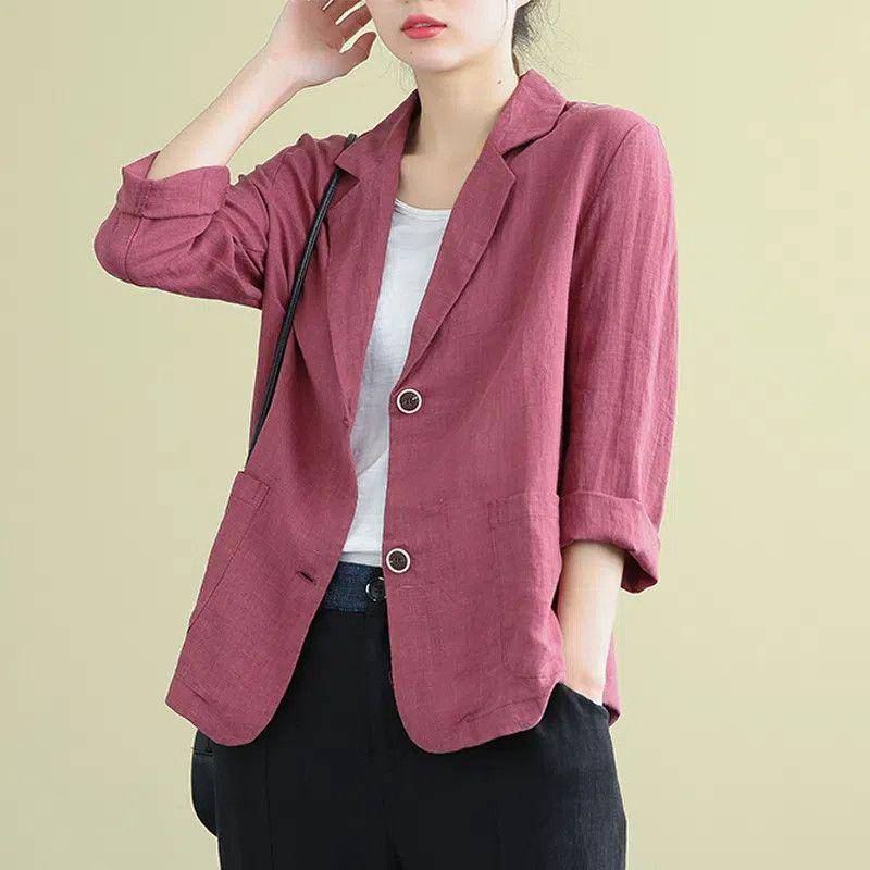 Flachs-Version der Sommer-Langarm-Knopf-Baumwollleinen-dünne Strickjacke-Jacke für Damen XXL von Joom DACH