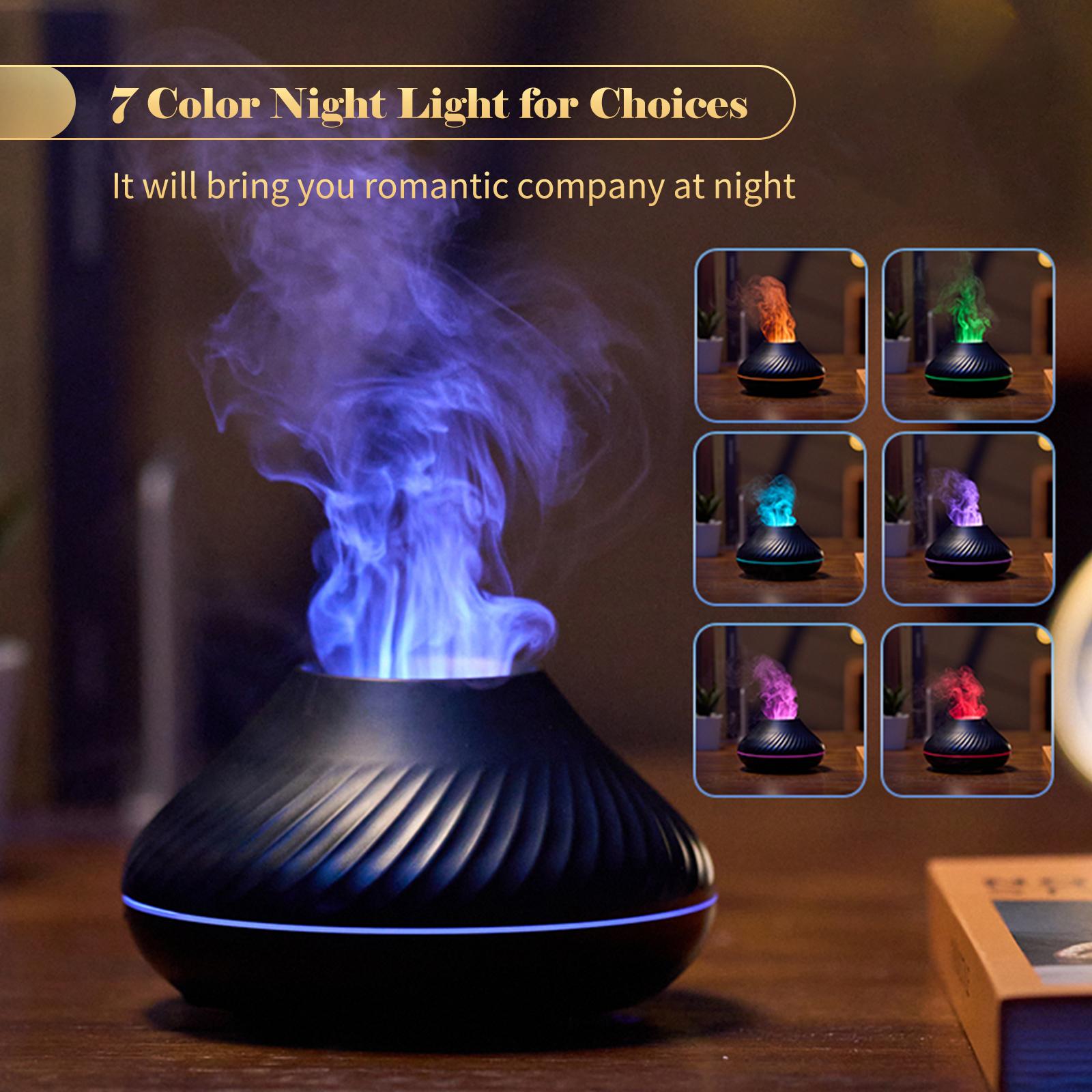 Flammennebel-Luftbefeuchter, Aromatherapie-Diffusor für ätherische Öle mit 7-Farben-Nachtlicht, leiser automatischer Abschaltung weiß von Joom DACH