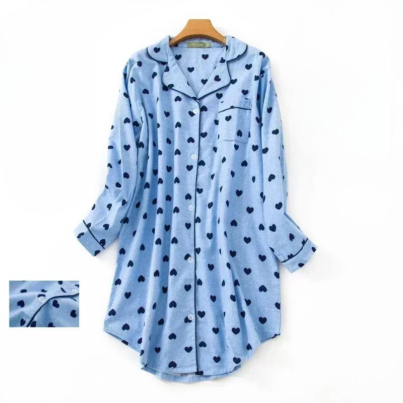 Flanell-Nachthemd aus Baumwolle, Strickjacke, Nachthemd, süßes Cartoon-Karo-Design, Pyjama für Damen 4XL von Joom DACH