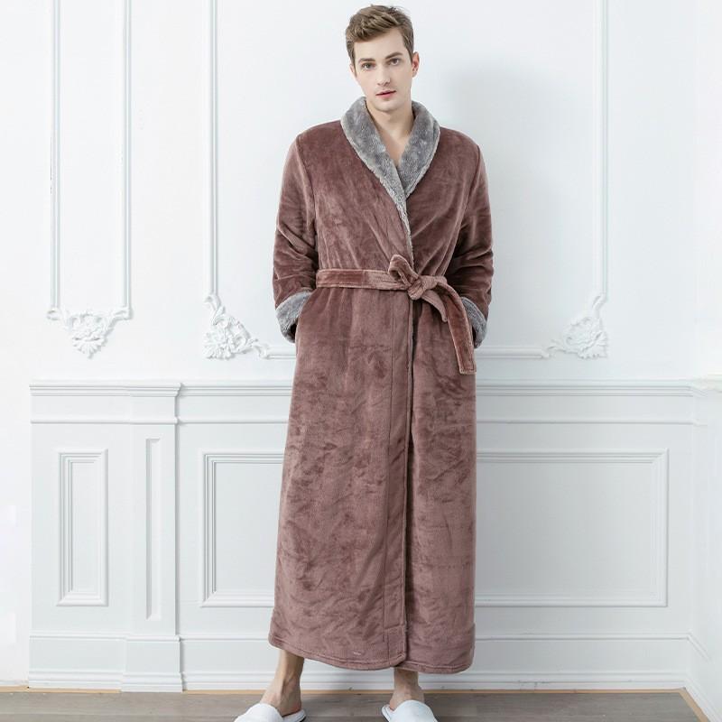 Flanell-Nachthemd für Damen und Herren, Winter, Übergröße, Bademantel, dick, warm, für Paare, Liebhaber, lange Nachtwäsche, Robe mit Gürtel XL von Joom DACH