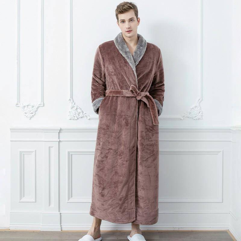 Flanell-Nachthemd für Damen und Herren, Winter, Übergröße, Bademantel, dick, warm, für Paare, Liebhaber, lange Nachtwäsche, Robe mit Gürtel XL von Joom DACH