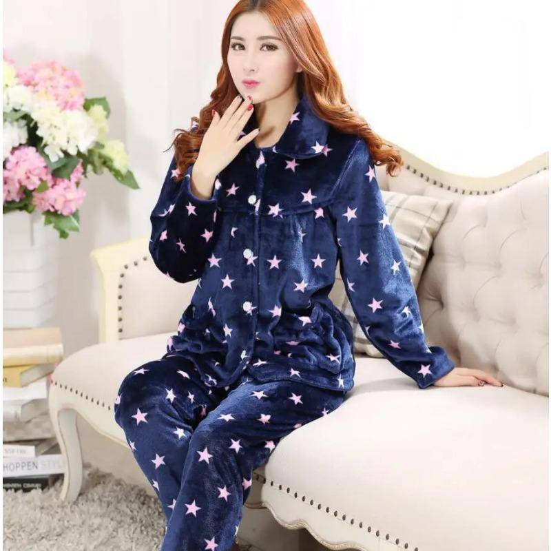 Flanell-Pyjama-Set für Damen, verdicktes Korallenvlies, langärmeliger Pyjama, Pyjama-Set, Damen-Pyjama, Heimkleidung M von Joom DACH