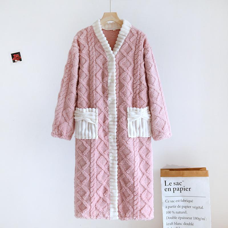 Flanell Verdickung Frauen warme Robe Schlaf Nachtwäsche Winter Nacht Kleidung Damen Strickjacke Nachthemd Bademantel Frau XL rosa von Joom DACH
