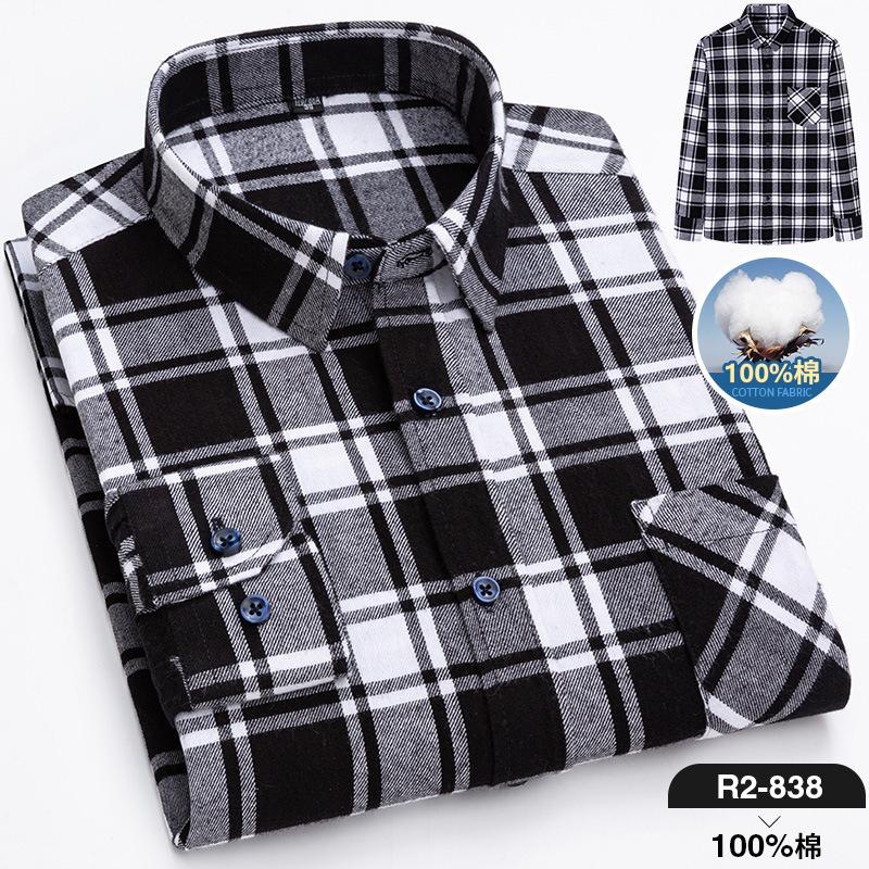 Flanellhemd für Herren, Baumwolle, Herren-Flanellhemden, langärmelig, kariert, weich, lässig, Button-Down-Hemd 40 von Joom DACH