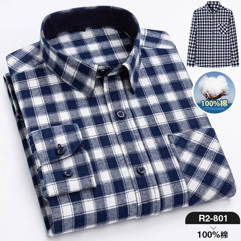 Flanellhemd für Herren, Baumwolle, Herren-Flanellhemden, langärmelig, kariert, weich, lässig, Button-Down-Hemd 42 von Joom DACH