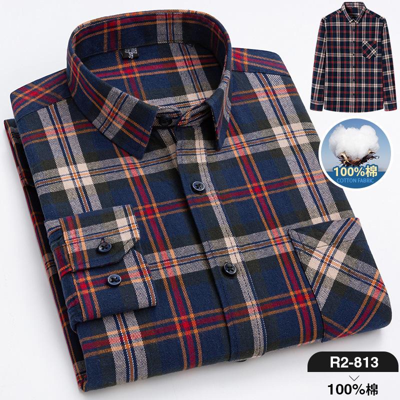 Flanellhemd für Herren, Baumwolle, Herren-Flanellhemden, langärmelig, kariert, weich, lässig, Button-Down-Hemd 43 von Joom DACH