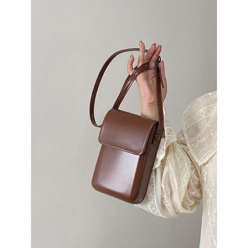Flap Magnet Umhängetaschen Frauen Vertikale Design Umhängetaschen Mini PU Leder Schulter Geldbörsen und Handtaschen Telefon Einfache braun von Joom DACH