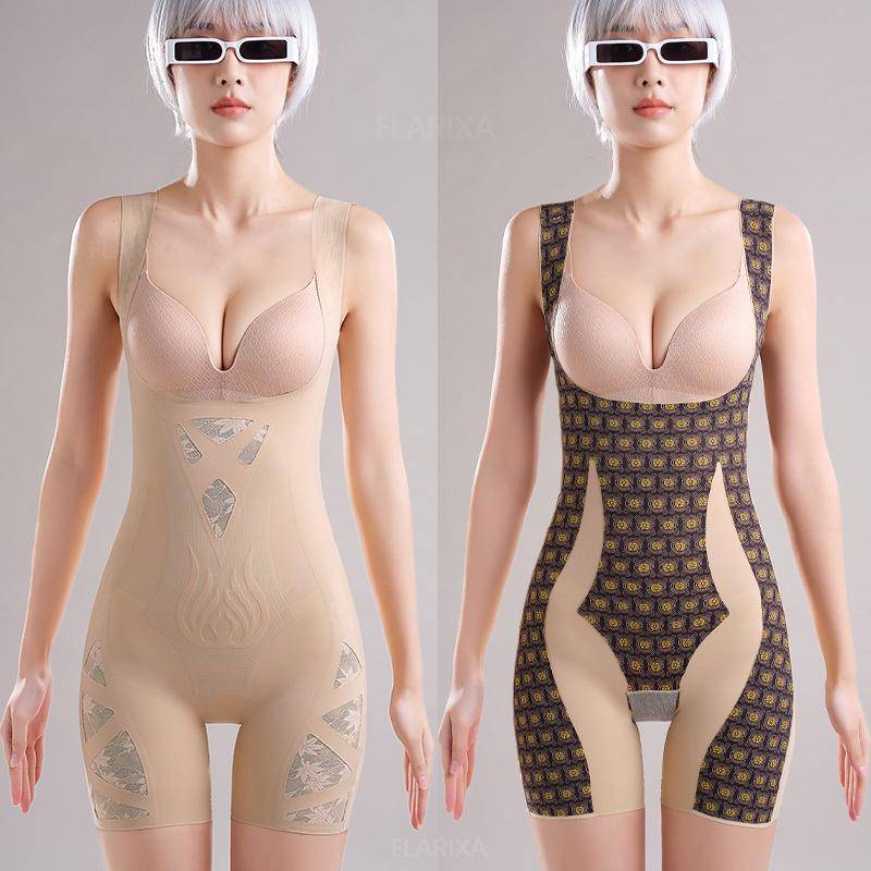 Flarixa Plus Size Bodysuit Shapewear Damen Bauchkontrolle Unterwäsche Hinter-Aus-Korsett Postpartum Schlankheits-Körperformer 3XL XXL beige von Joom DACH