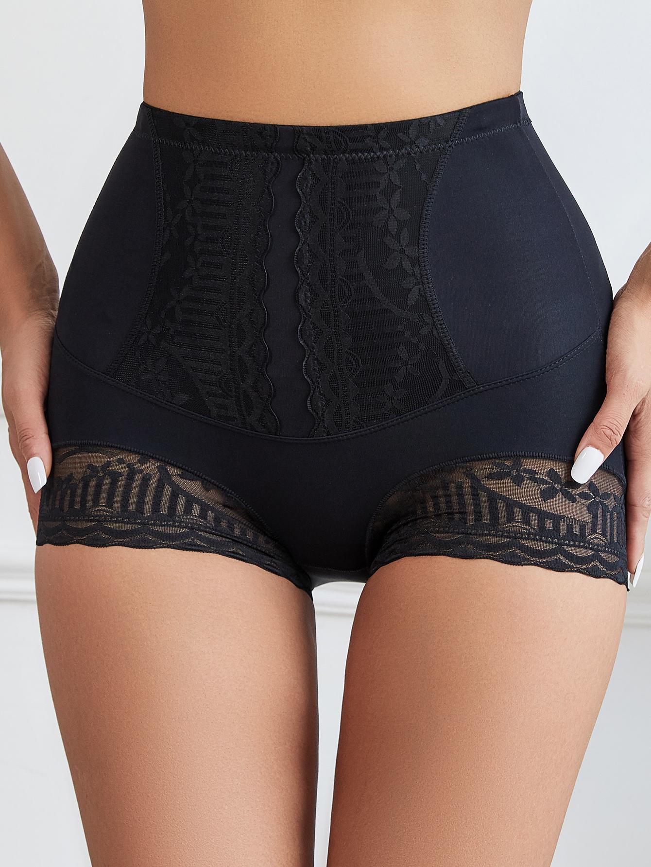 Flarixa Spitzen-Boyshorts mit hoher Taille und Bauchkontrolle, Boxershorts für Damen, weiche Shorts, Höschen, Shapewear-Unterwäsche XXL schwarz von Joom DACH