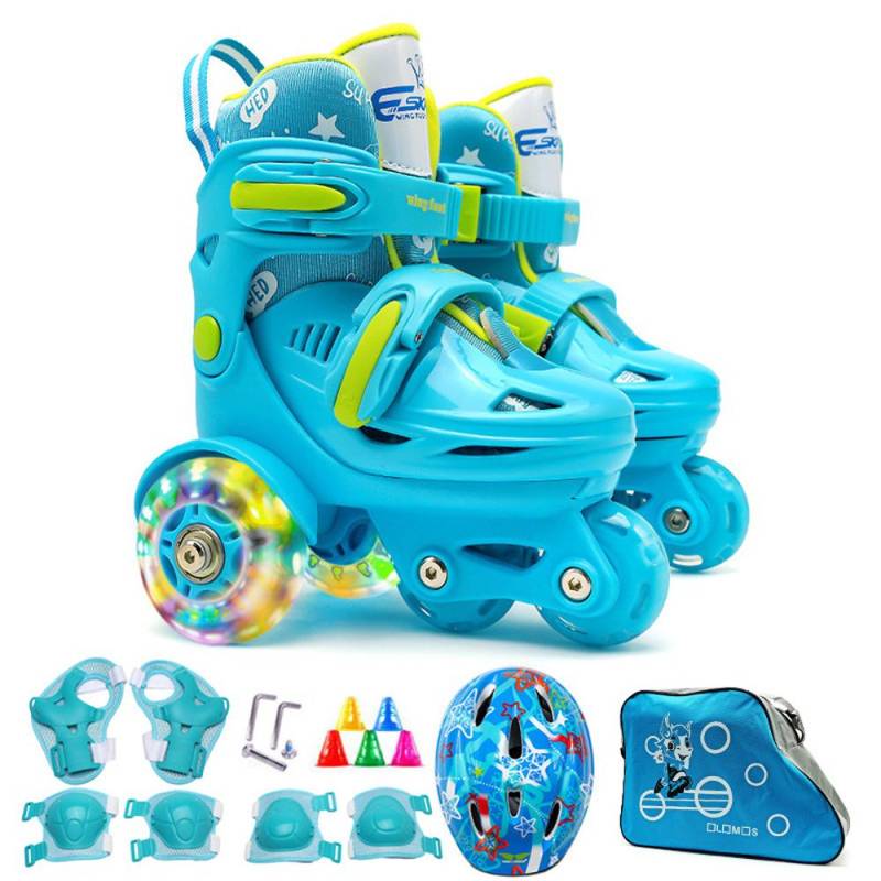 Flash Skating Schuhe Kinder Anfänger Rollschuhschuhe Set Kinder Skates mit Knieschoner Ellenbogenschützer L hellblaue von Joom DACH