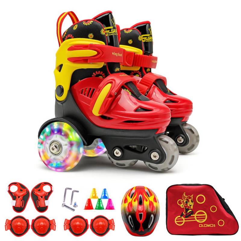 Flash Skating Schuhe Kinder Anfänger Rollschuhschuhe Set Kinder Skates mit Knieschoner Ellenbogenschützer S rot von Joom DACH