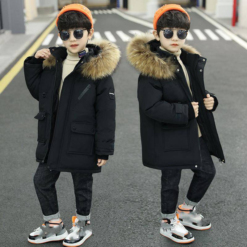 Flauschige, große, warme Winterjacke für Kinder, lässig, lockere Kapuzenjacke, Pelzkragen, Jacke mit mehreren Taschen 150 schwarz von Joom DACH