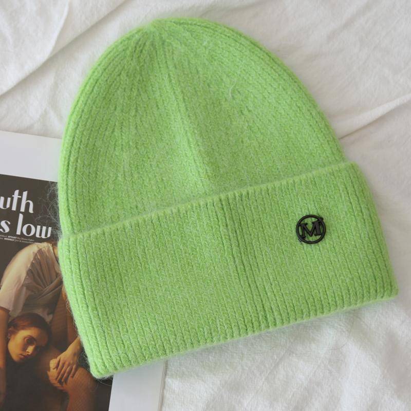 Flauschige lange Angora-Mütze Kaninchenfell Warme Wintermütze Für Damen Großer Kopf Weiche Beanies Blaue Strickmütze Outdoor Ski Weiblich von Joom DACH