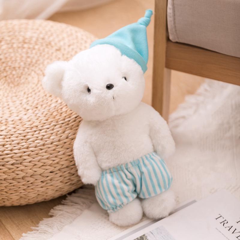Flauschiger Cremebär Plüschtier Weiches Stofftier Cartoon Tier Bär mit Hut Puppe Baby Beschwichtigungsspielzeug Liebhaber Freundinnen Geburtstagsgeschenk 35cm blau von Joom DACH