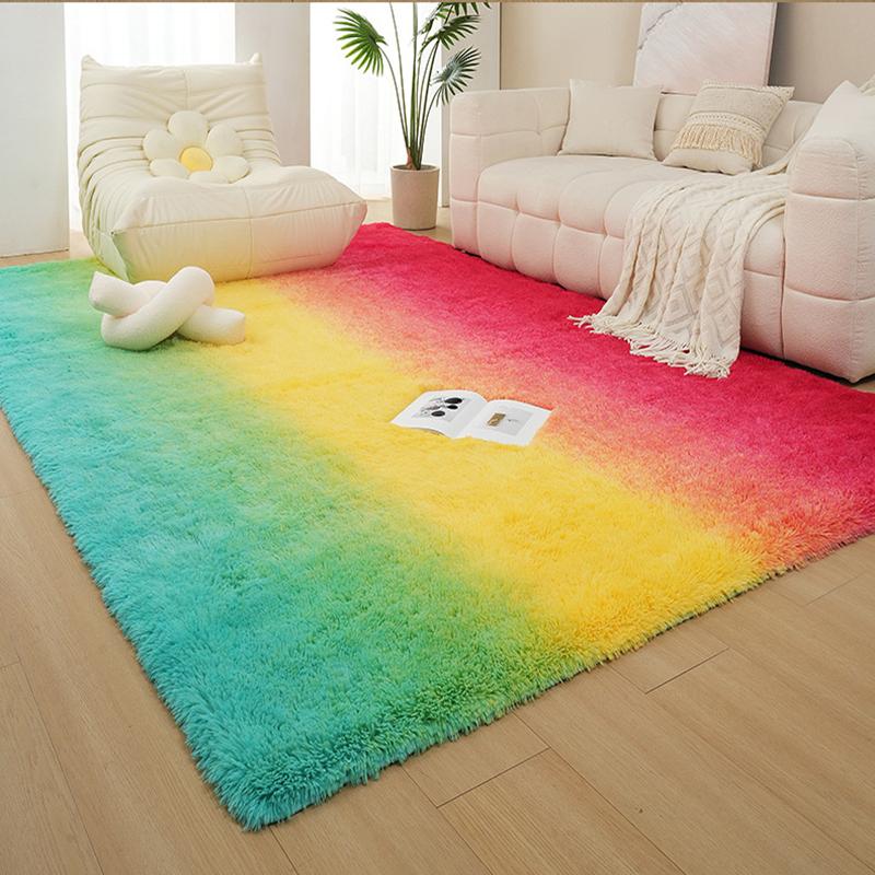 Flauschiger Plüschteppich, Batikmuster, einfarbig, zotteliger Teppich für Schlafzimmer, Wohnzimmer, Badezimmer, süße, weiche Bodenmatte mit langen Haaren, flauschige Dekoration 180x200cm grün/rot von Joom DACH