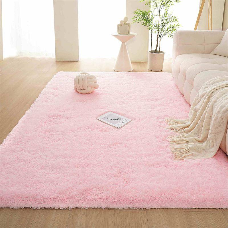 Flauschiger Plüschteppich, Batikmuster, einfarbig, zotteliger Teppich für Schlafzimmer, Wohnzimmer, Badezimmer, süße, weiche Bodenmatte mit langen Haaren, flauschige Dekoration 60x200cm rosa von Joom DACH