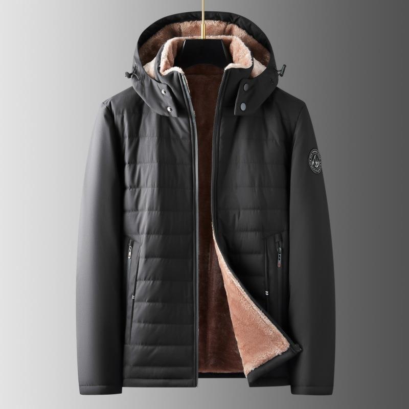 Fleece-Dad-Wattierungsmantel Herren Rippenstreifen Verdickter Baumwollmantel mittleren Alters und älterer Menschen Abnehmbarer Hut Großvater-Wattierungsjacke 3XL schwarz von Joom DACH