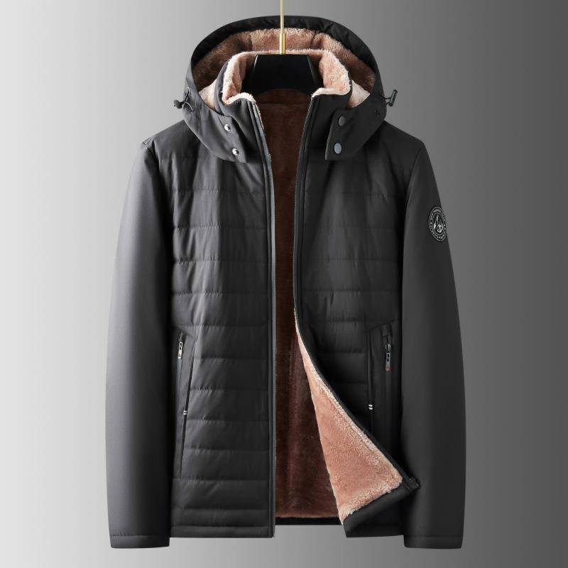 Fleece-Dad-Wattierungsmantel Herren Rippenstreifen Verdickter Baumwollmantel mittleren Alters und älterer Menschen Abnehmbarer Hut Großvater-Wattierungsjacke 3XL schwarz von Joom DACH