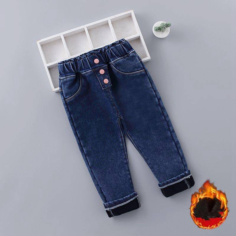 Fleece-Jeans für Mädchen im Herbst und Winter als Oberbekleidung, langohrige Kaninchen-Jeans im koreanischen Stil mit hoher Taille, trendige Hosen für Mädchen im koreanischen Stil 120 von Joom DACH