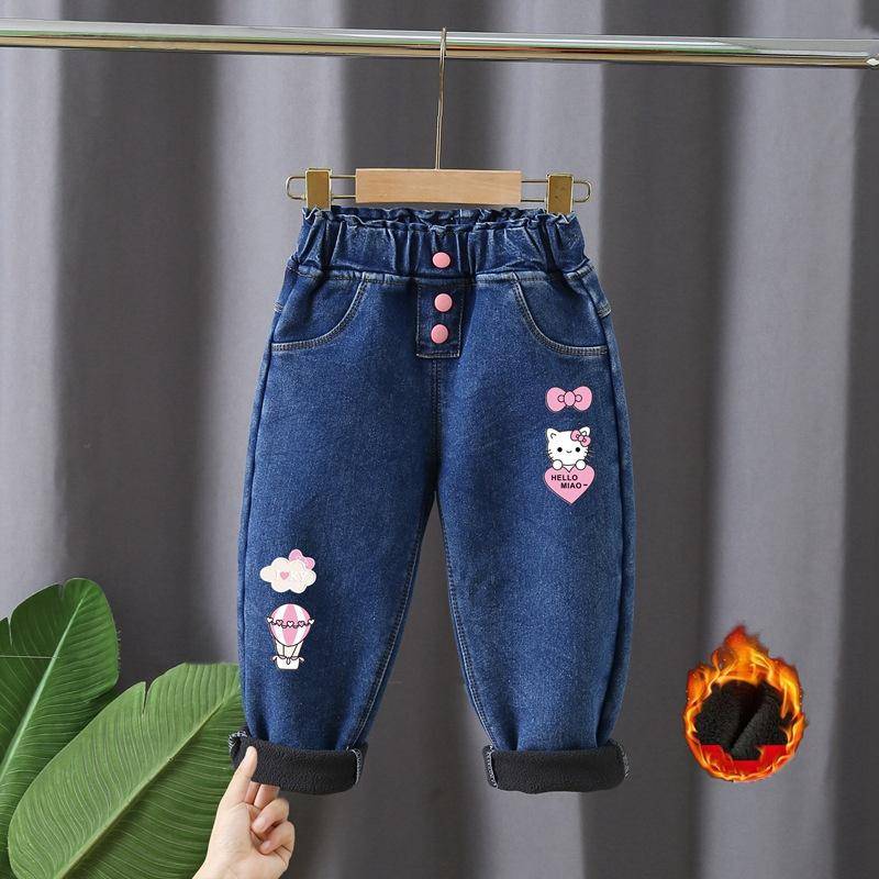 Fleece-Jeans für Mädchen im Herbst und Winter als Oberbekleidung, langohrige Kaninchen-Jeans im koreanischen Stil mit hoher Taille, trendige Hosen für Mädchen im koreanischen Stil 120 von Joom DACH