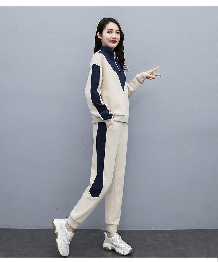 Fleece Kapuzenpullover in großer Größe Lässiger Sportanzug für Damen Herbst und Winter Neue modische und modische zweiteilige Set 3XL von Joom DACH