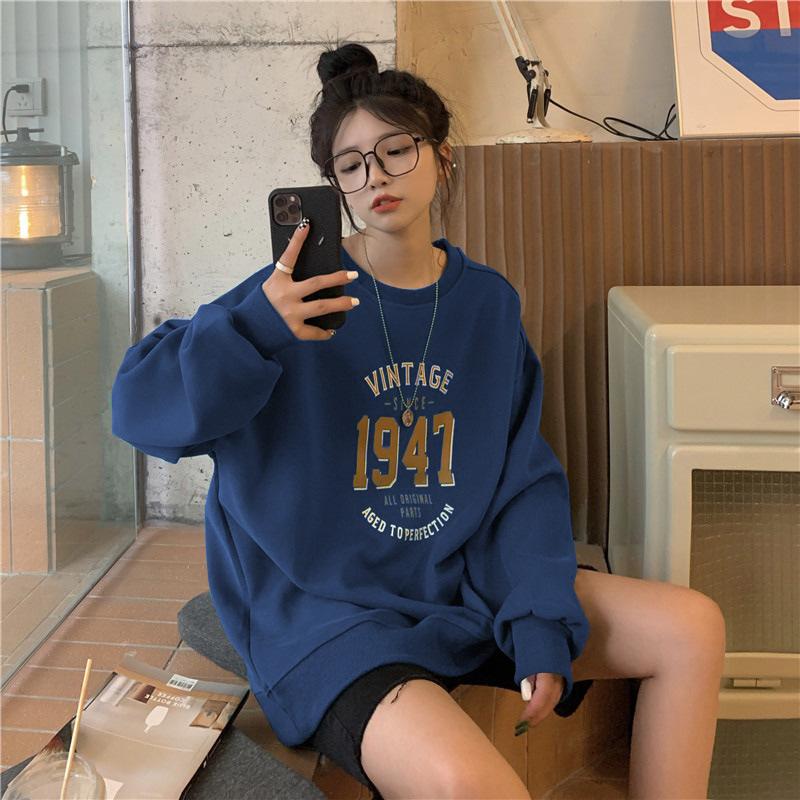 Fleece Rundhals-Pullover Damen Frühling, Herbst und Winter Damenbekleidung Koreanische Version Locker Paarkleidung Oberteil Übergröße Mantel Damen XXL von Joom DACH