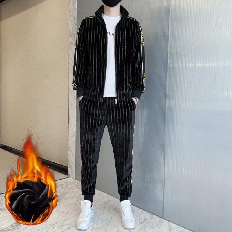 Fleece und dicker Anzug Herren Frühling und Herbst neue schöne Mode trendige Sport Pullover zweiteiliges Set 4XL von Joom DACH