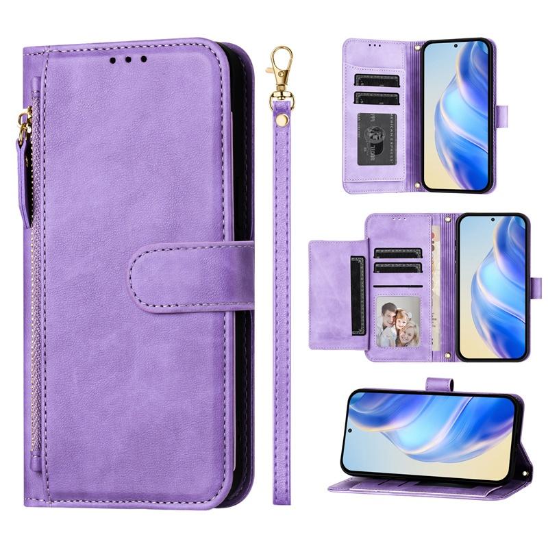 Flip Case für Honor X5B Plus X6A X6B X6S X7A X7B X7C X8A X8B X8C X9A X9B X9C Smart 4G 5G Mattes Leder Wallet Cover Kartenfächer Halter Reißverschluss Hülle Honor X7C 4G violett von Joom DACH