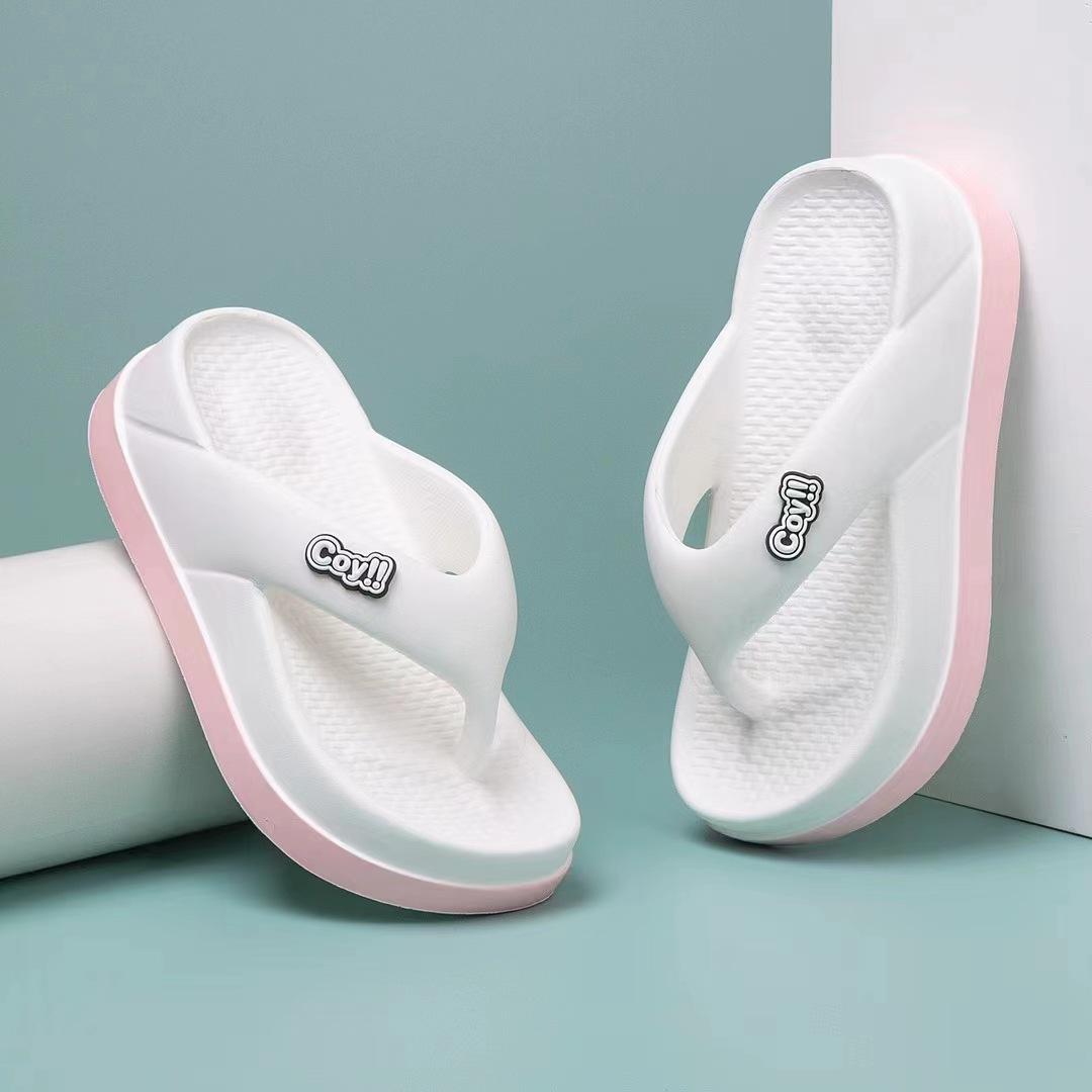 Flip-Flops Damen Sommer-Outwear Dickbesohlte Strandschuhe Anti-Rutsch-Farbblock-Hausschuhe Sandalen Damen Slides Mädchen Hausschuhe 37-38 fit 36-37 weiß von Joom DACH