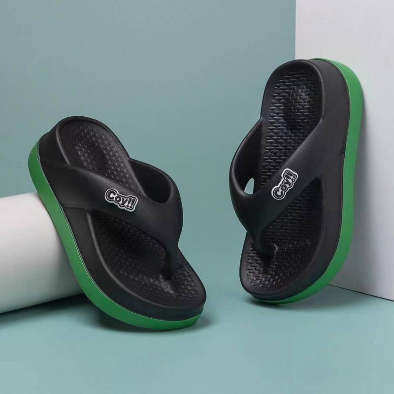 Flip-Flops Damen Sommer-Outwear Dickbesohlte Strandschuhe Anti-Rutsch-Farbblock-Hausschuhe Sandalen Damen Slides Mädchen Hausschuhe 39-40 fit 38-39 schwarz von Joom DACH