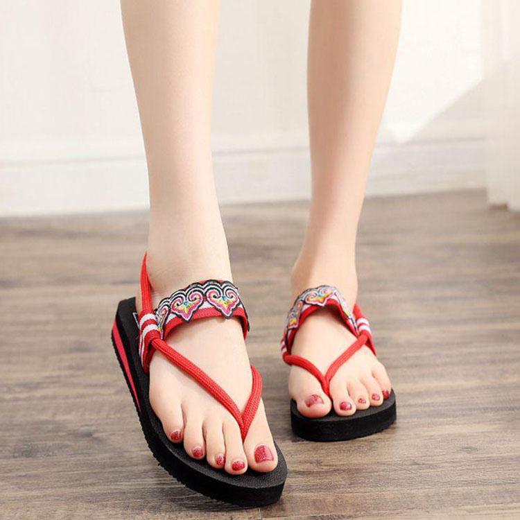 Flip-Flops Dickbesohlte Sandalen Damen Sommermode Draußen Tragen Netz Rot Clip-on Strandschuhe Strandpantoffeln 40 rot von Joom DACH