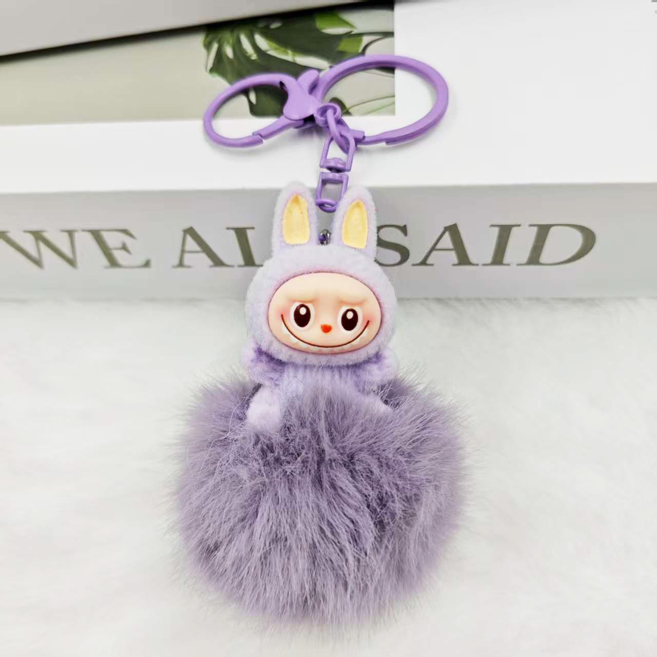 Beflockter Fellbommel Schlüsselanhänger Anhänger, Autoanhänger, Mädchen Rucksackanhänger. lavendel von Joom DACH