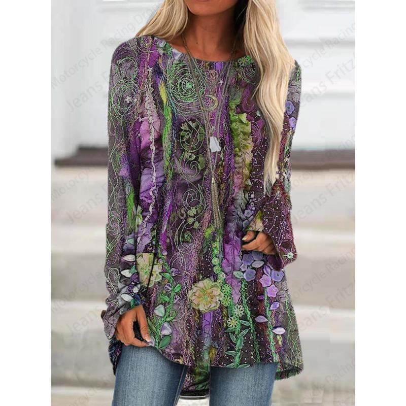 Floral 3d Print Langarm T-shirts Frauen Mode T-shirt Tier Tops Tees Vintage Lange Tops Damen Tuniken Frauen Kleidung Femme S von Joom DACH