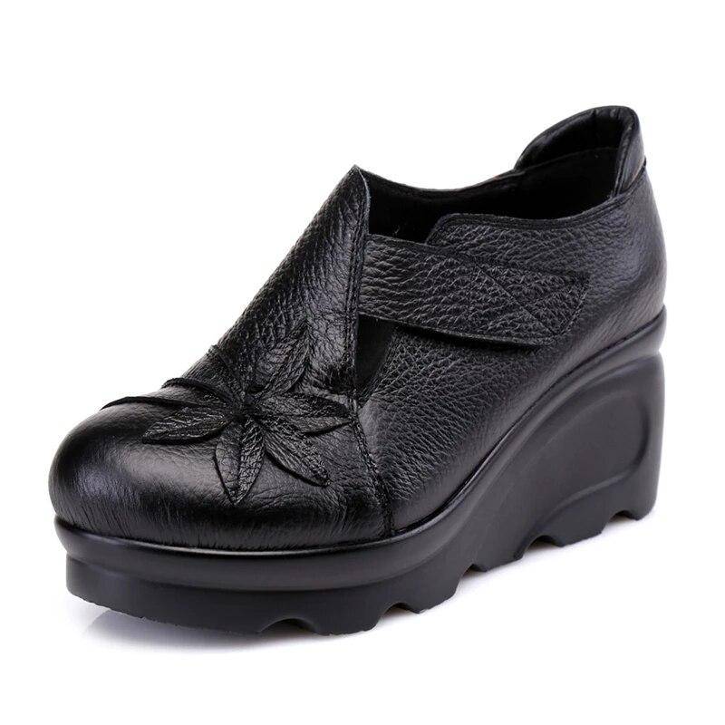 Floral Echtes Leder Frauen Retro Pumpen 2021 Herbst High Heels Handgemachte Damen Keile Schuhe Plattform Frau Walking Kleid Schuhe 36 von Joom DACH