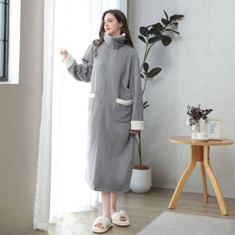 Fluff Coral Fleece Bademantel Damen Herren Kimono Winter Warm Casual Flanell Robe Nachtwäsche Bademantel Lounge Home Kleidung XL grau von Joom DACH