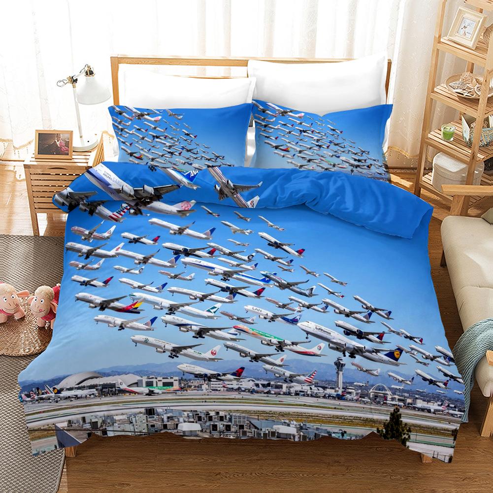 Flugzeug-Bettbezug, fliegendes Flugzeug-Bettwäscheset für Kinder, Jungen und Mädchen, Polyester, Flugzeugdruck, Bettbezug, Doppel-, Queen-Size- und King-Size-Größe EU single(135x200cm) von Joom DACH