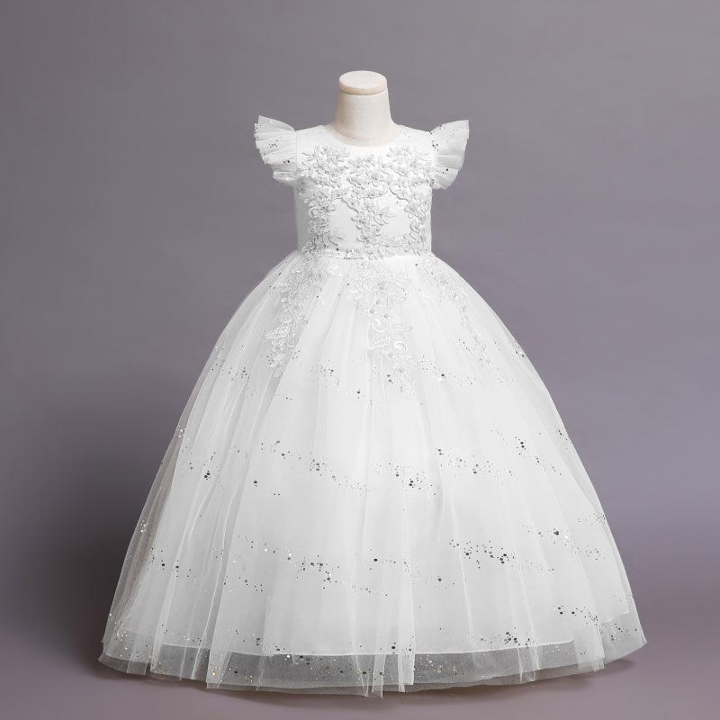 Formales Blumen-Spitze-Brautjungfer-Kinderhochzeitskleid für Mädchen-Kind-Weinlese-Partei-Hochzeits-Prinzessin-Kleid-Festzug-Kleid-Kostüm 120cm weiß von Joom DACH
