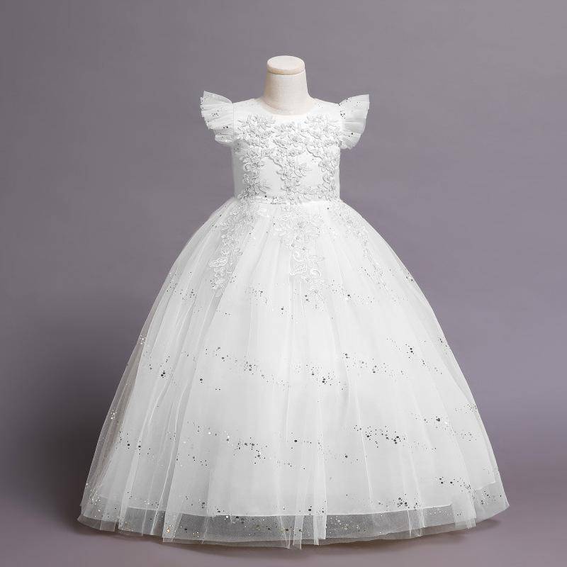 Formales Blumen-Spitze-Brautjungfer-Kinderhochzeitskleid für Mädchen-Kind-Weinlese-Partei-Hochzeits-Prinzessin-Kleid-Festzug-Kleid-Kostüm 120cm weiß von Joom DACH