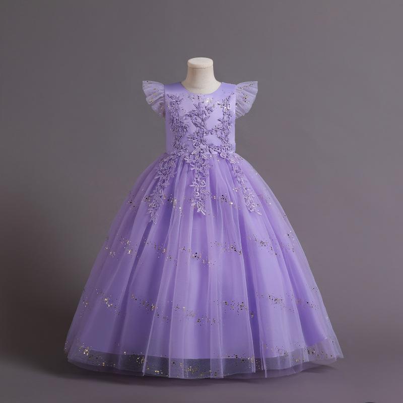 Formales Blumen-Spitze-Brautjungfer-Kinderhochzeitskleid für Mädchen-Kind-Weinlese-Partei-Hochzeits-Prinzessin-Kleid-Festzug-Kleid-Kostüm 150cm licht lila von Joom DACH