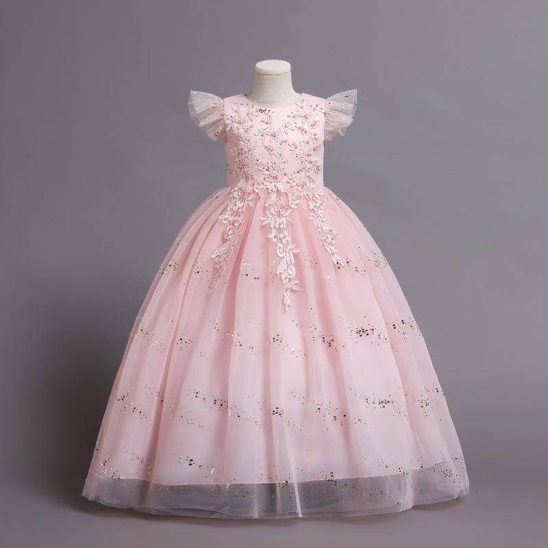 Formales Blumen-Spitze-Brautjungfer-Kinderhochzeitskleid für Mädchen-Kind-Weinlese-Partei-Hochzeits-Prinzessin-Kleid-Festzug-Kleid-Kostüm 160cm rosa von Joom DACH
