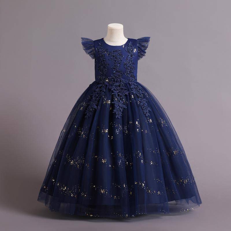 Formales Blumen-Spitze-Brautjungfer-Kinderhochzeitskleid für Mädchen-Kind-Weinlese-Partei-Hochzeits-Prinzessin-Kleid-Festzug-Kleid-Kostüm 170cm dunkelblaue von Joom DACH