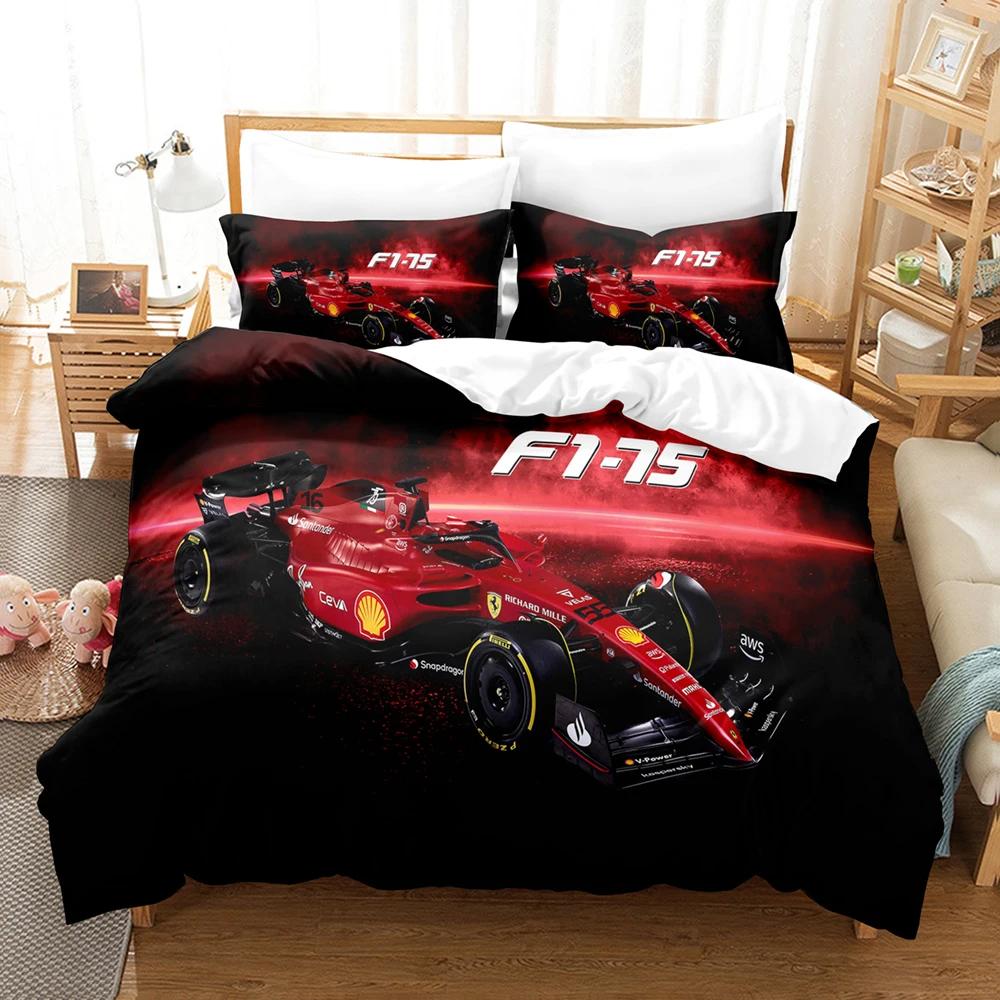 Formel-Rennwagen Bettwäschesets 3D Kinder Bettbezug-Set mit Kissenbezug Einzelbett Doppelbett Queen-Size King-Size Bettwäsche Bettwäsche für Jungen Mädchen 140x200cm 3pcs von Joom DACH