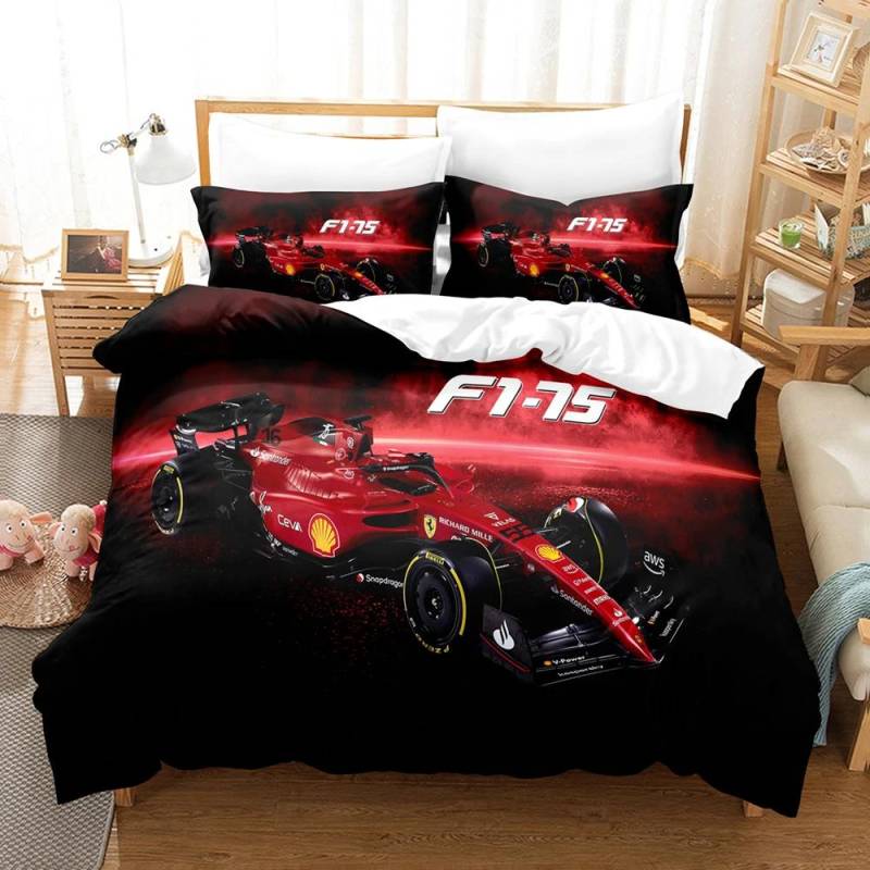 Formel-Rennwagen Bettwäschesets 3D Kinder Bettbezug-Set mit Kissenbezug Einzelbett Doppelbett Queen-Size King-Size Bettwäsche Bettwäsche für Jungen Mädchen 140x200cm 3pcs von Joom DACH