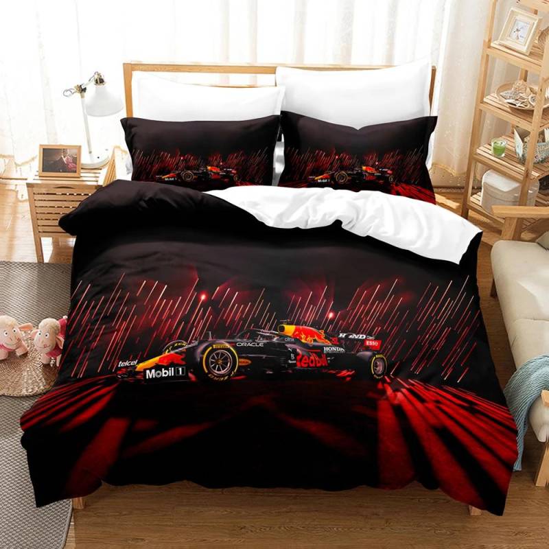Formel-Rennwagen Bettwäschesets 3D Kinder Bettbezug-Set mit Kissenbezug Einzelbett Doppelbett Queen-Size King-Size Bettwäsche Bettwäsche für Jungen Mädchen 140x200cm 3pcs von Joom DACH